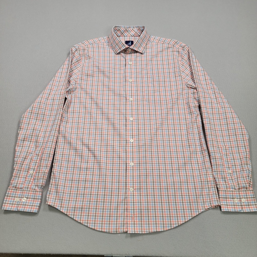 Men's Johnnie-O Prep-Formance Plaid Button Down Shirt, Orange, Size Medium, EUC